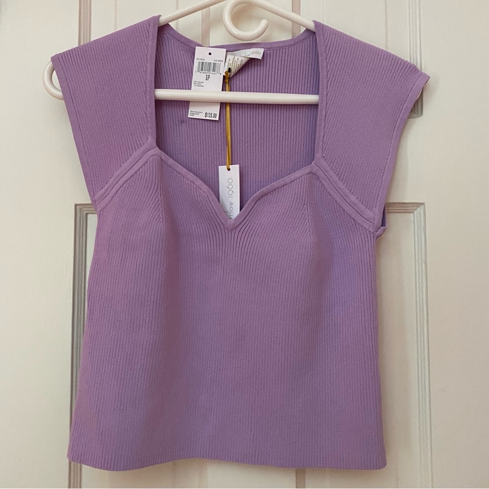 House of Harlow 1960 Lavender Purple Ribbed Knit Short Sleeve Top